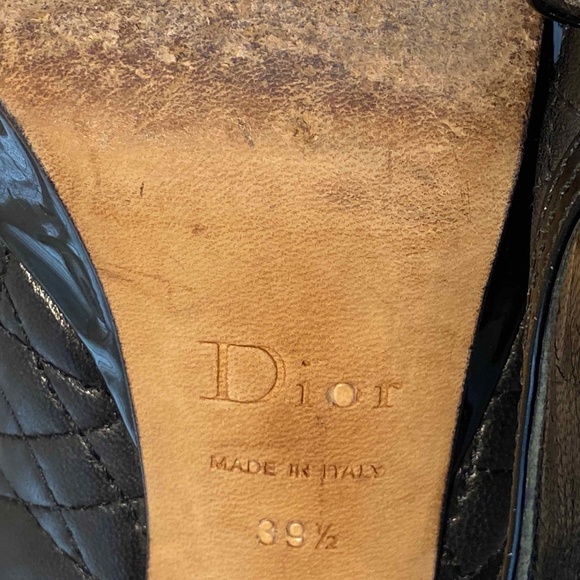 CHRISTIAN DIOR QUILTED BLACK LEATHER PLATFORM PUMPS OPEN-TOE SIZE 39.5-9 ITALY - Picture 8 of 8